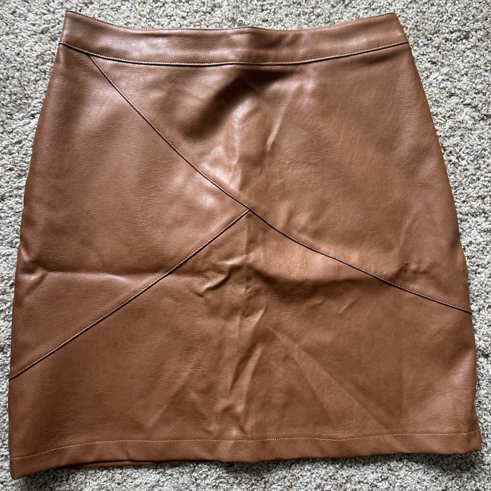 Zeagoo Brown Faux Leather Mini Skirt